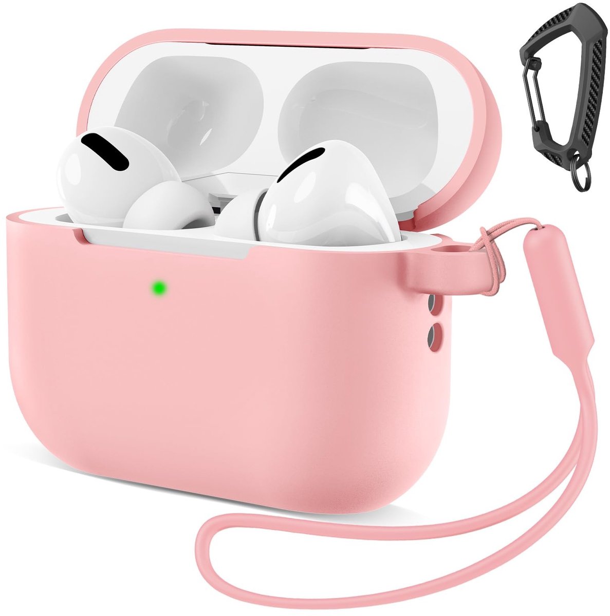 SolidKeus - Siliconen Case voor AirPods Pro 3 met Carabiner en Strap - Roze