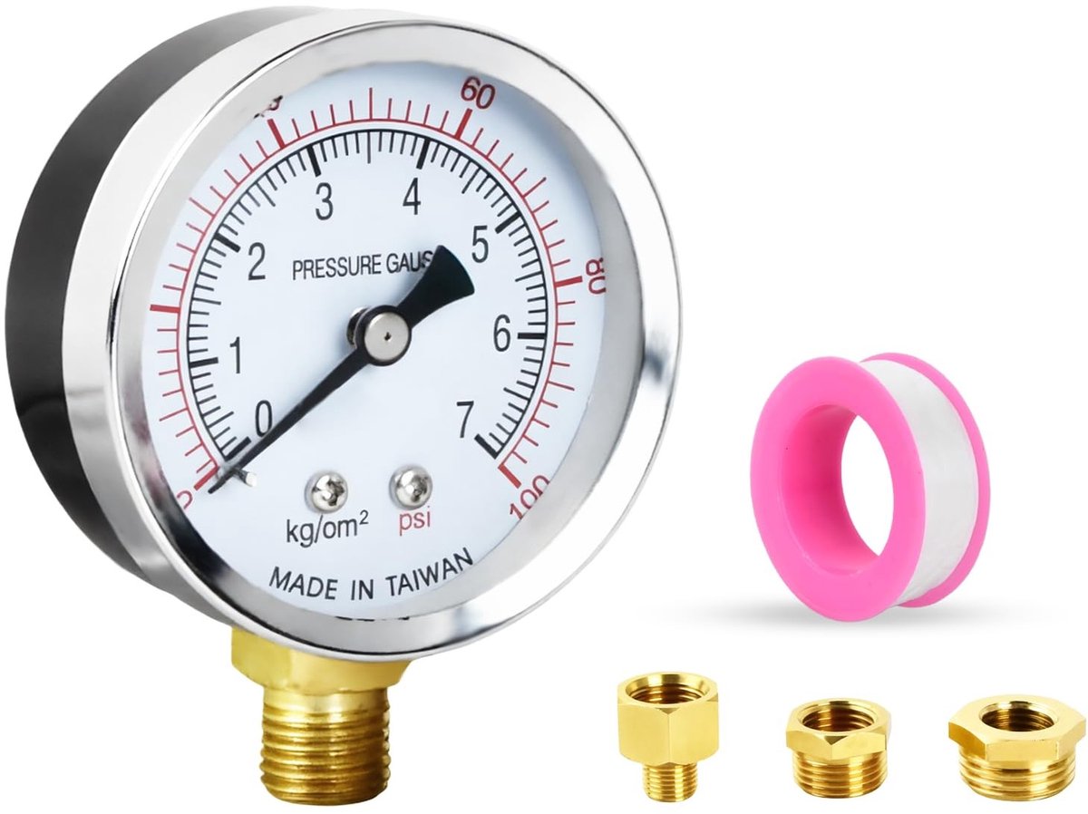 SolidKeus - Drukmeter 1/4 inch BSP voor Waterpompen met 2 Messing Adapters