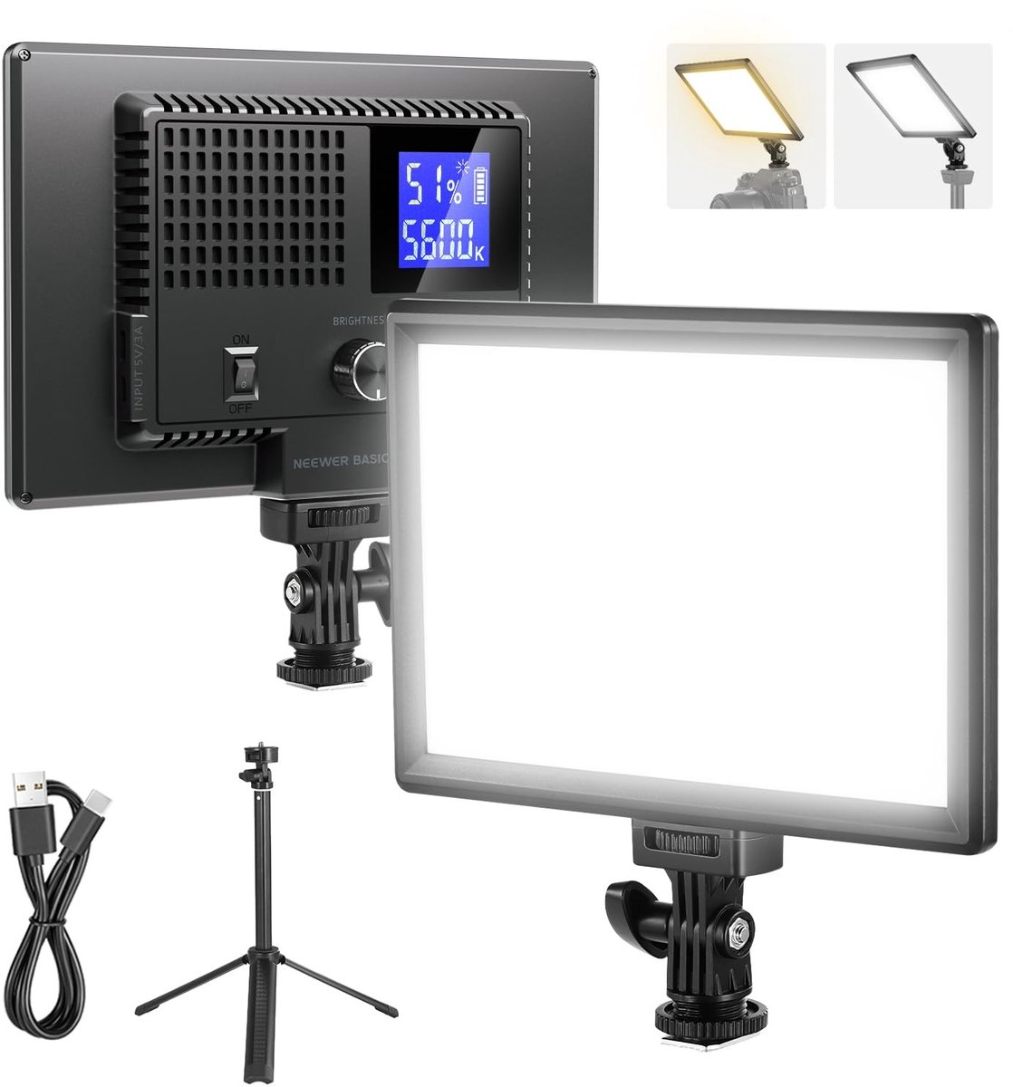 SolidKeus - LED Video Verlichtingspaneel, Dimbaar met Statief