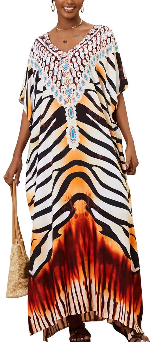 SolidKeus - Ruime Kaftan Nachtjapon in Rode Zebraprint