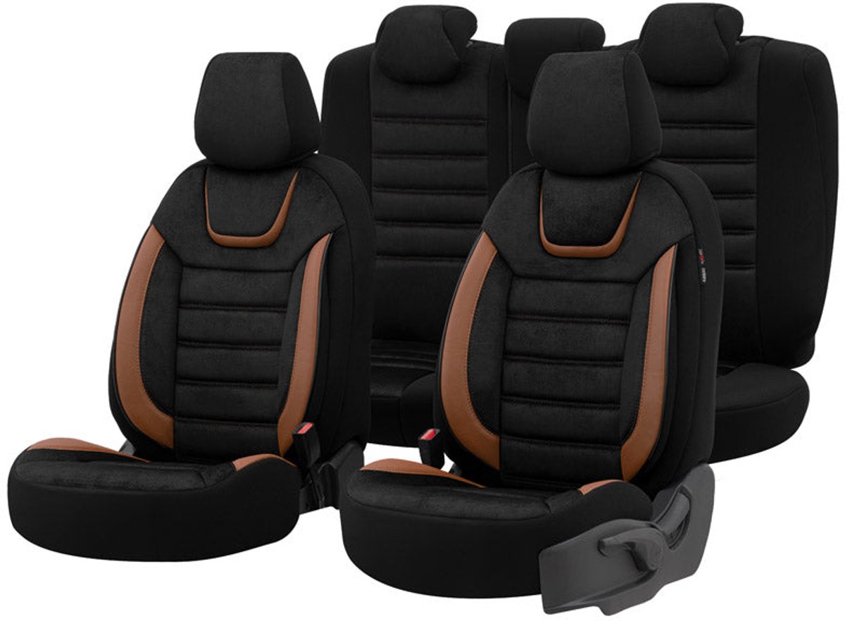 Stoelhoezenset Iconic zwart-bruin (complete set)