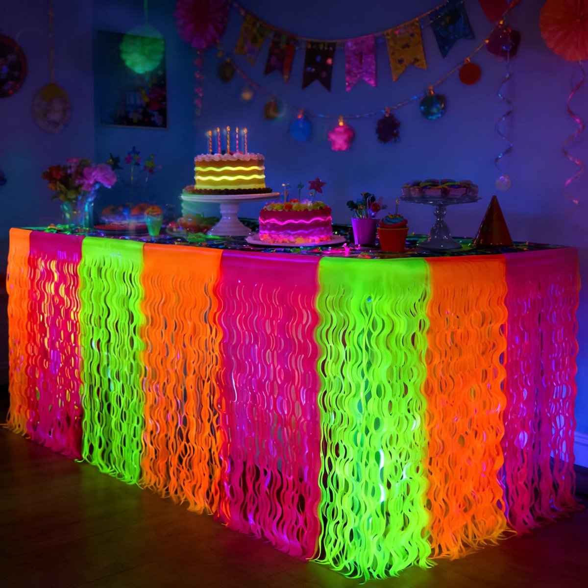 SolidKeus - Neon Feestdecoratie Set met 2 Kleurige Tafelrokken