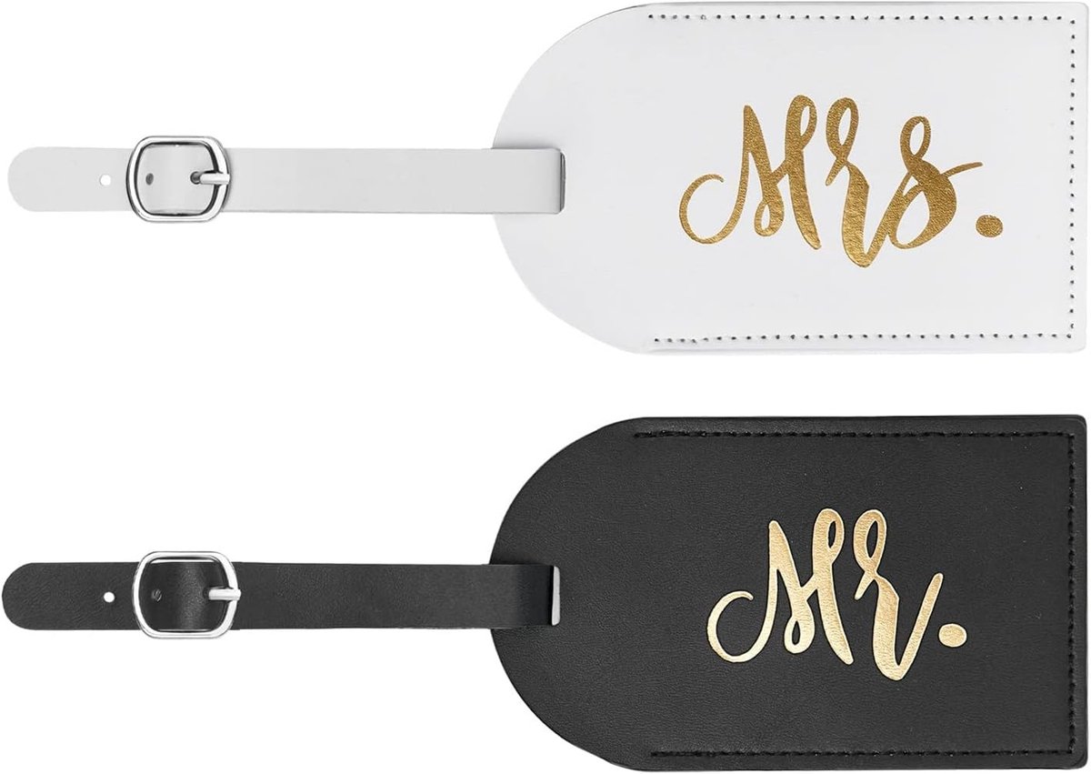 2 Stuks Leren Bagagetags, ID Tags voor Koffers, Handtas Labels, Reisaccessoires voor Stellen en Huwelijkscadeaus