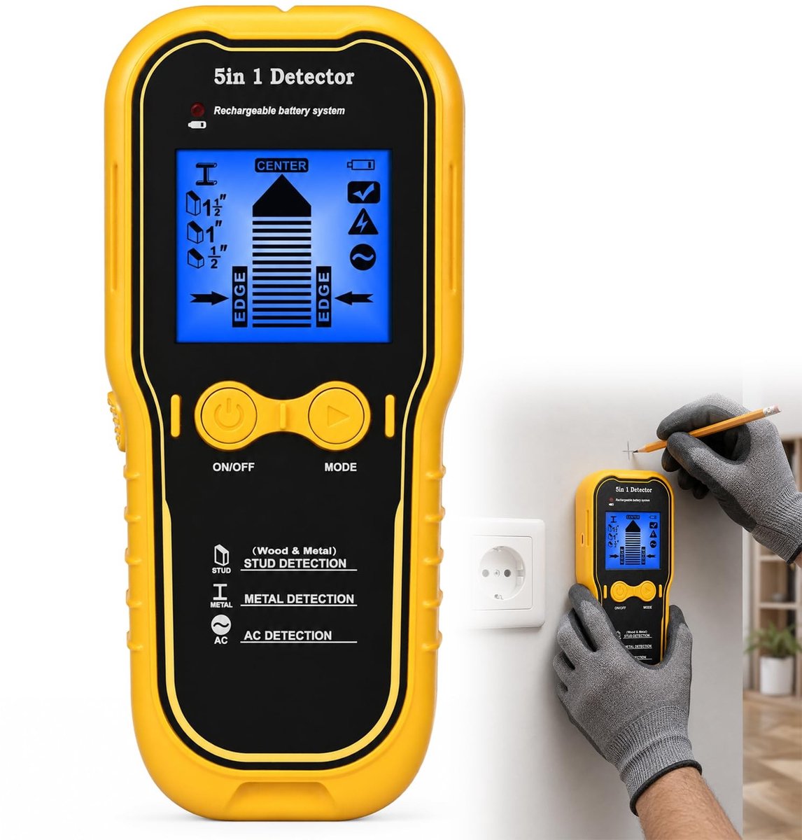 SolidKeus - 5-in-1 Stud Finder met LCD Display en Audio Alarm
