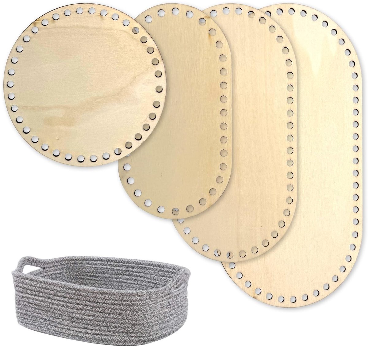 SolidKeus - Set van 4 Houten Bodems voor Mandjes, Ideaal voor Creatieve Projecten