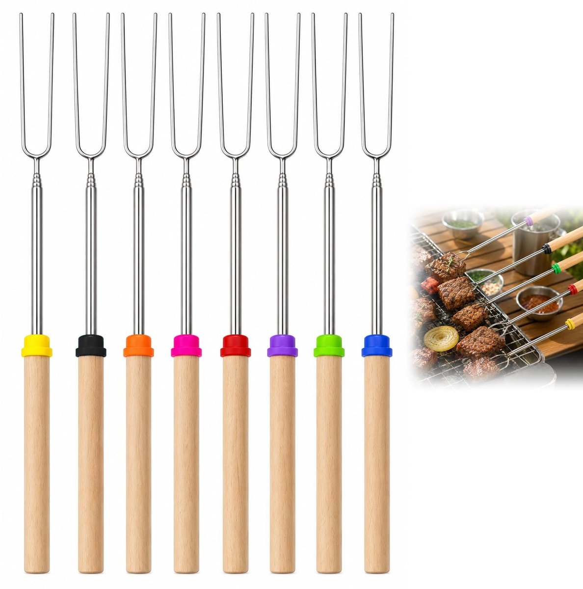 SolidKeus - 8 Stuks Uittrekbare Grillspies voor Kampeeren en BBQ