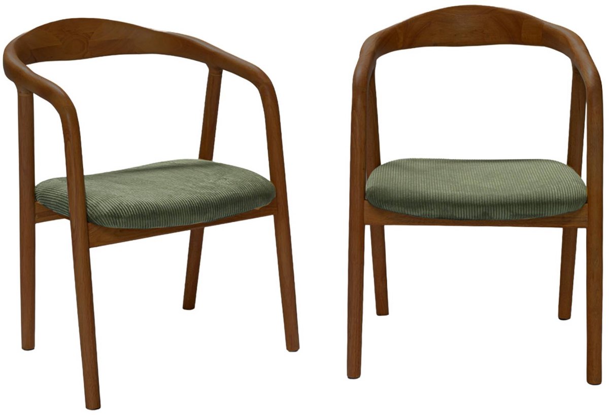 sweeek - Set van 2 stoelen met walnootkleurig rubberhout en corduroy vintage 55 x 58 x 79cm - sara