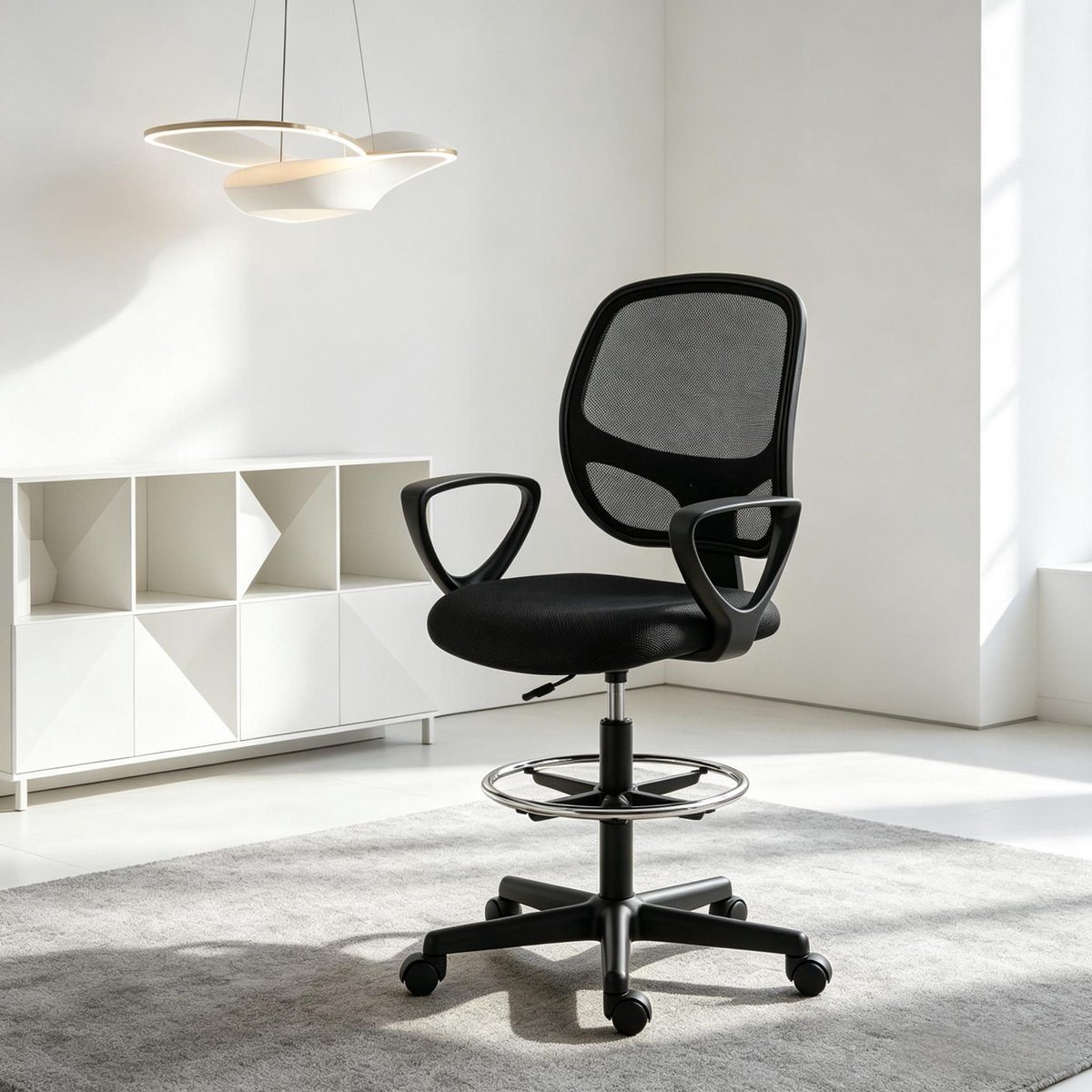 COVREO Bureaustoel 59x58x103-123 cm zwart mesh, armleuningen en voetsteunring