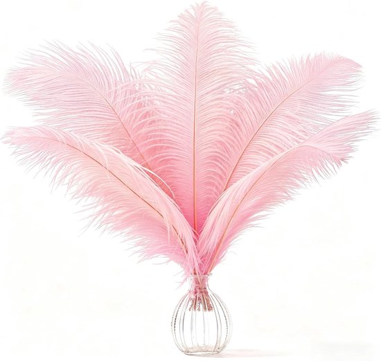 Struisvogelveren Pluim - 12 Stuks Natuurlijke Struisvogelveren - 25-30cm Geverfde Struisvogelveren - Roze Feesttafelveren voor Bruiloft Thuis Kerstdecoratie DIY Knutselwerk - Roze
