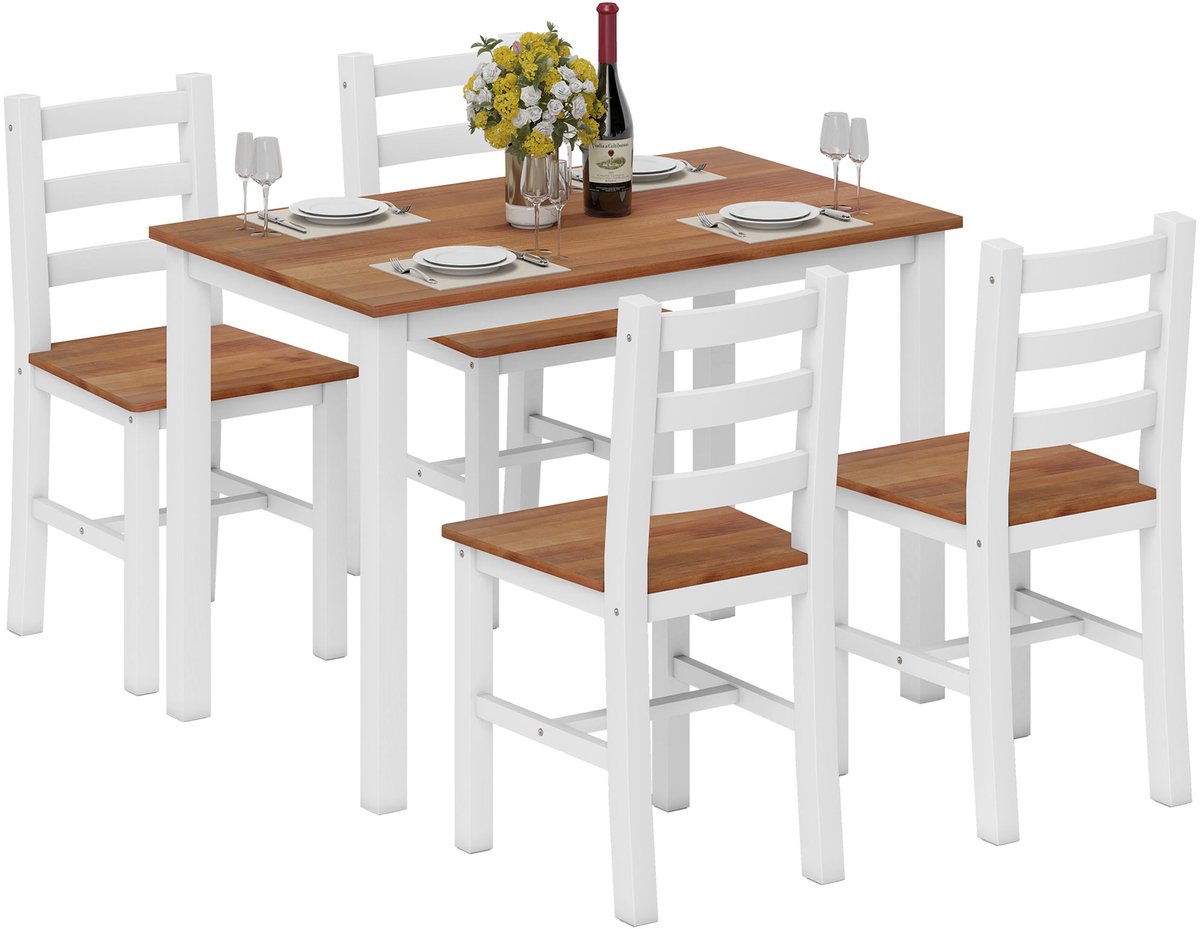 HOMCOM Dining Table Set-Kiefernholz-108L x 65B x 75H cm-Braun+Weiß