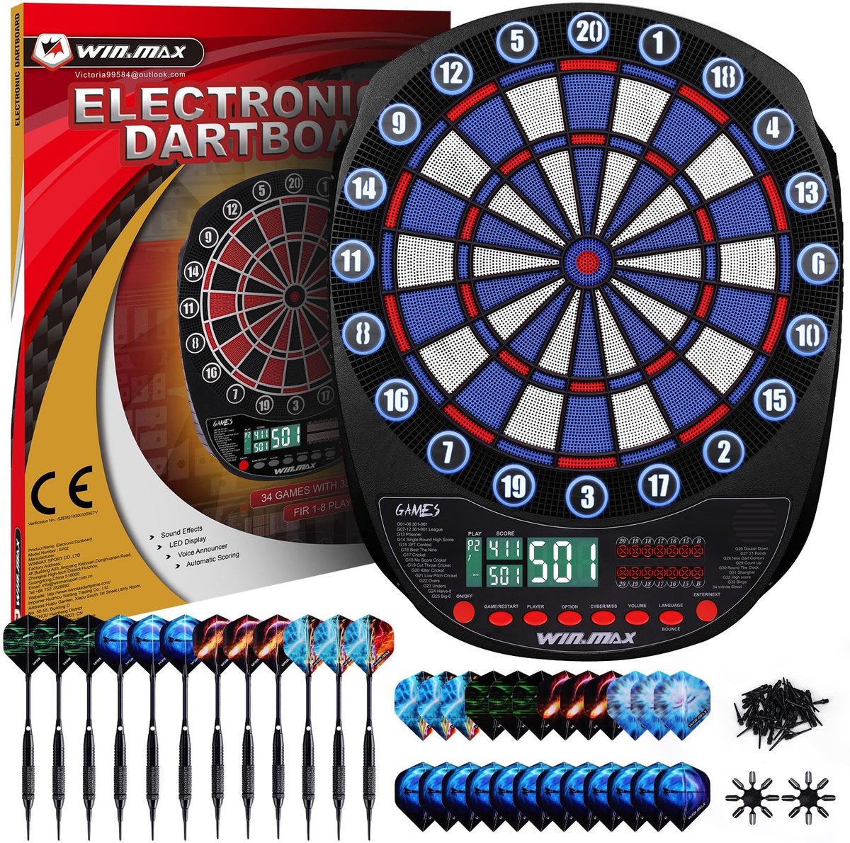 SolidKeus - Elektronisch Dartbord met 34 Spellen en Meertalige Ondersteuning