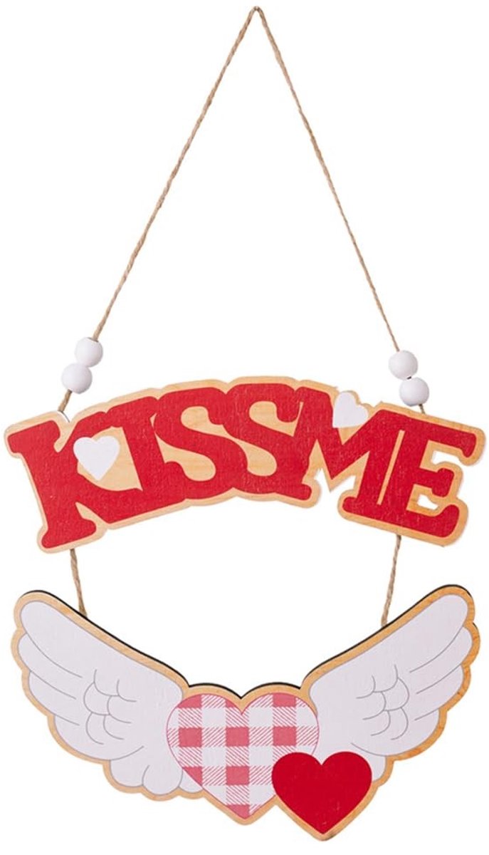 SolidKeus - Houten Valentijnsdag Ornament met 'Kiss Me' Hanger