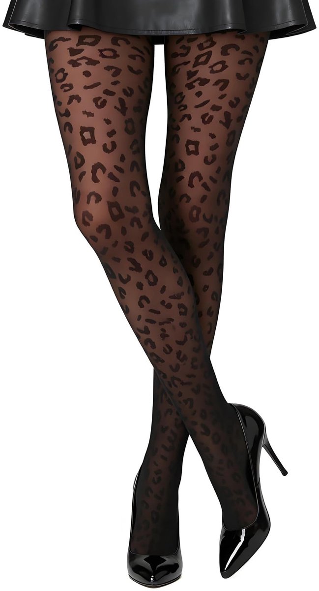 SolidKeus - Dames Zwarte Panty met Luipaardprint voor Feest en Dagelijks Gebruik