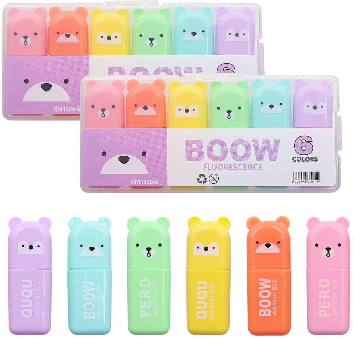 SolidKeus - Set van 18 Mini Markeerstiften in Kawaii Bear Vorm