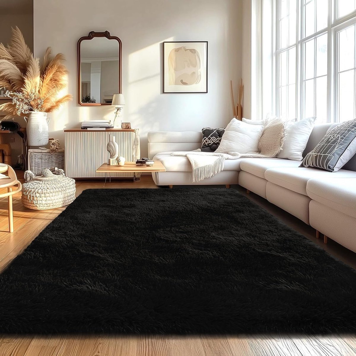SolidKeus - Fluffy Vloerkleed met Lange Pool, 150 x 240 cm, Zwart