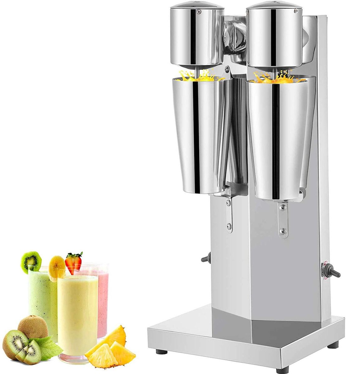 Milkshake Maker - Drankmixer Apparaat - Snelle Drankjes Maken - Dubbele Kop Roeren - 800 ml Capaciteit - Zilver