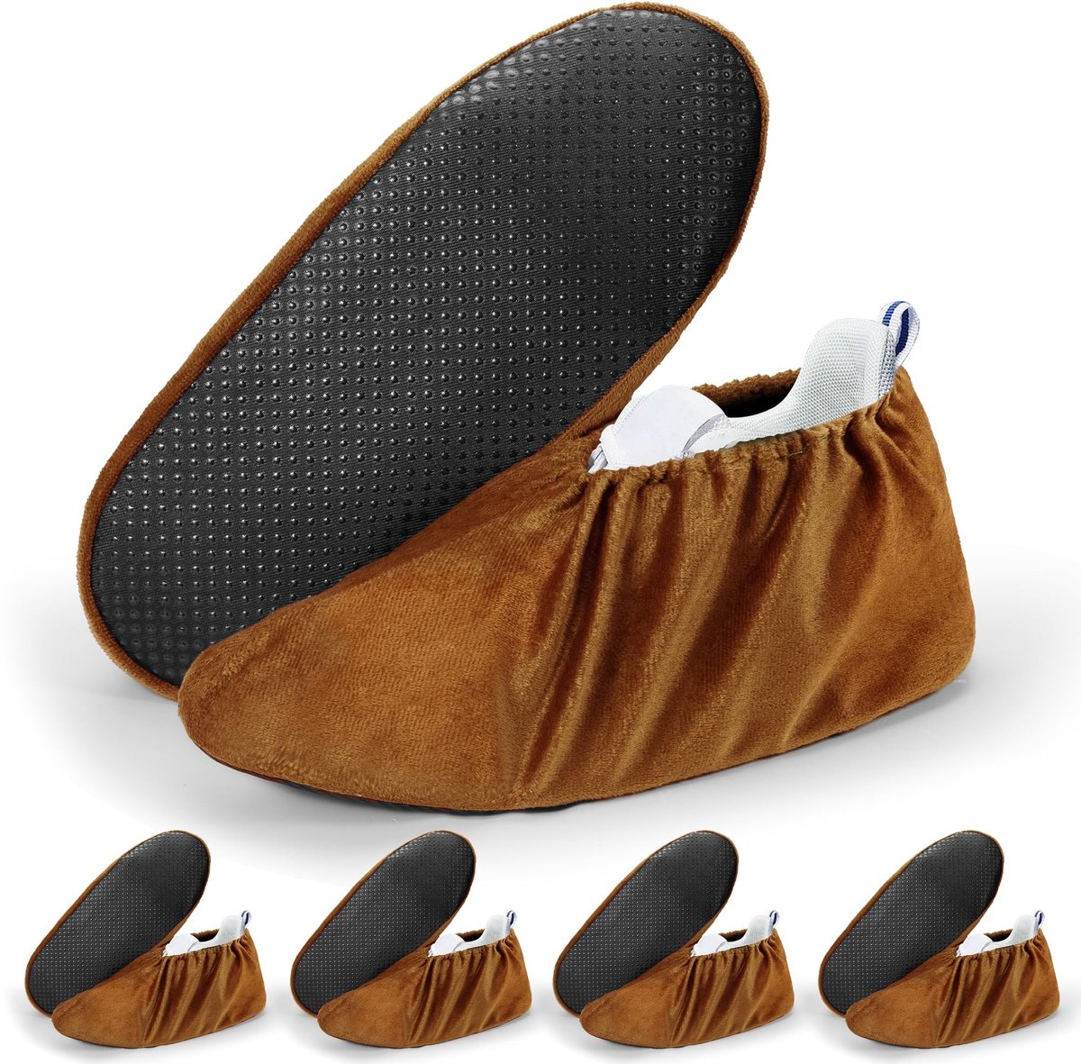 SolidKeus - Wasbare Overschoenen voor Thuis, Antislip en Machinewasbaar - Bruin - 5 Pairs