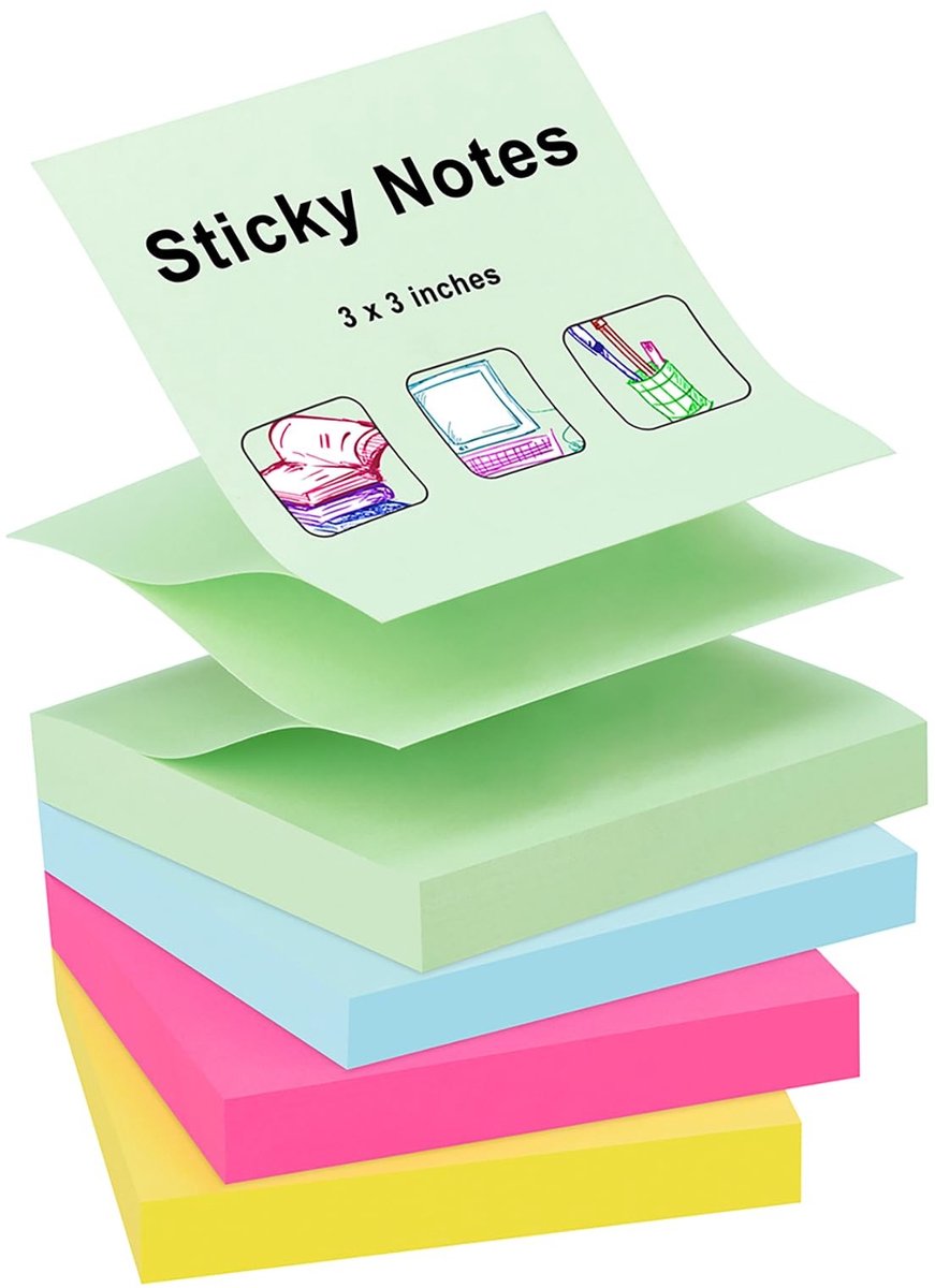 SolidKeus - Pop Up Sticky Notes 76 x 76 mm in Assorted Kleuren
