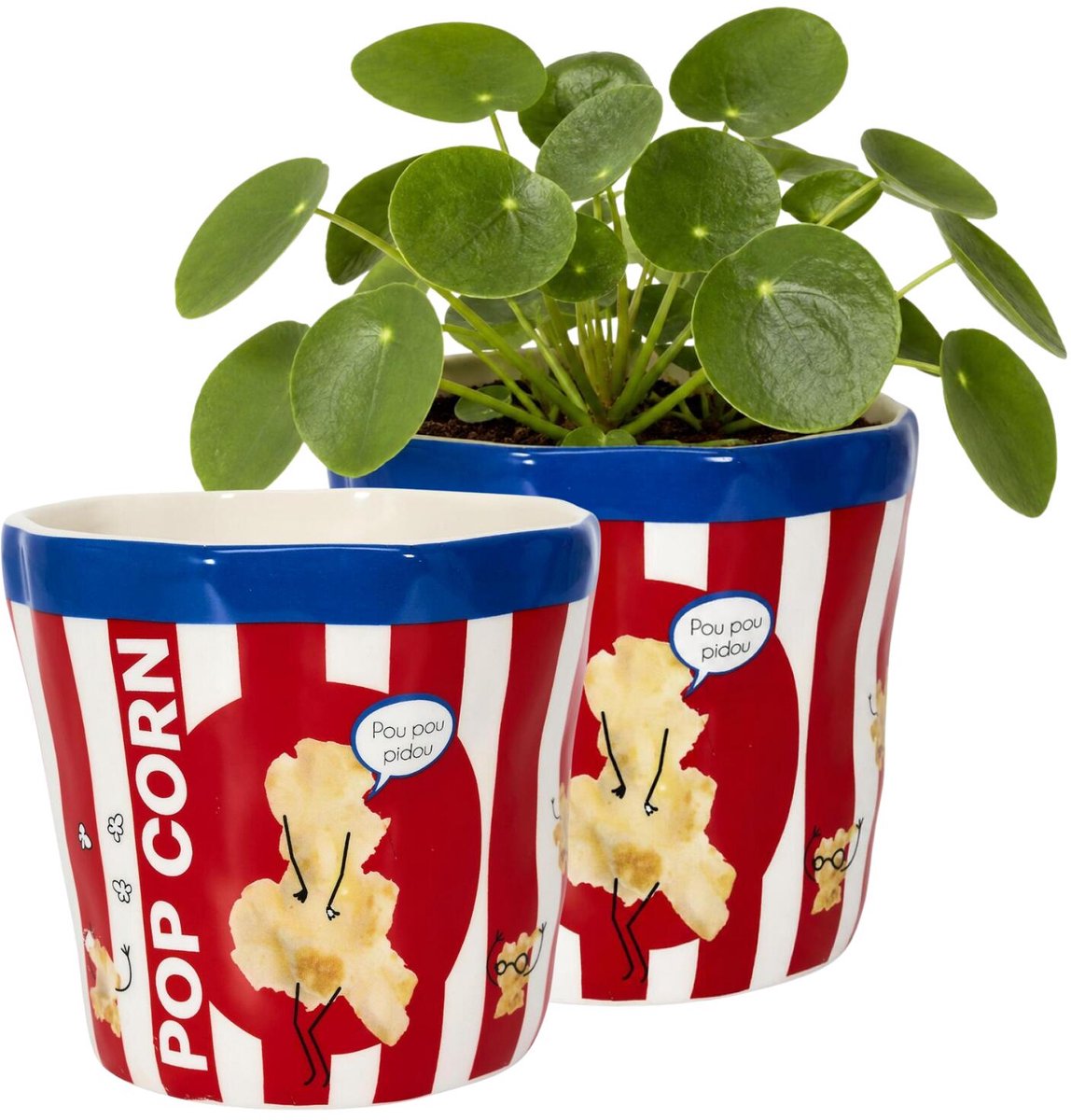 Cook Concept Planten / bloempot - rood / wit - popcorn - keramiek - 14 x 13 cm - bioscoopstijl