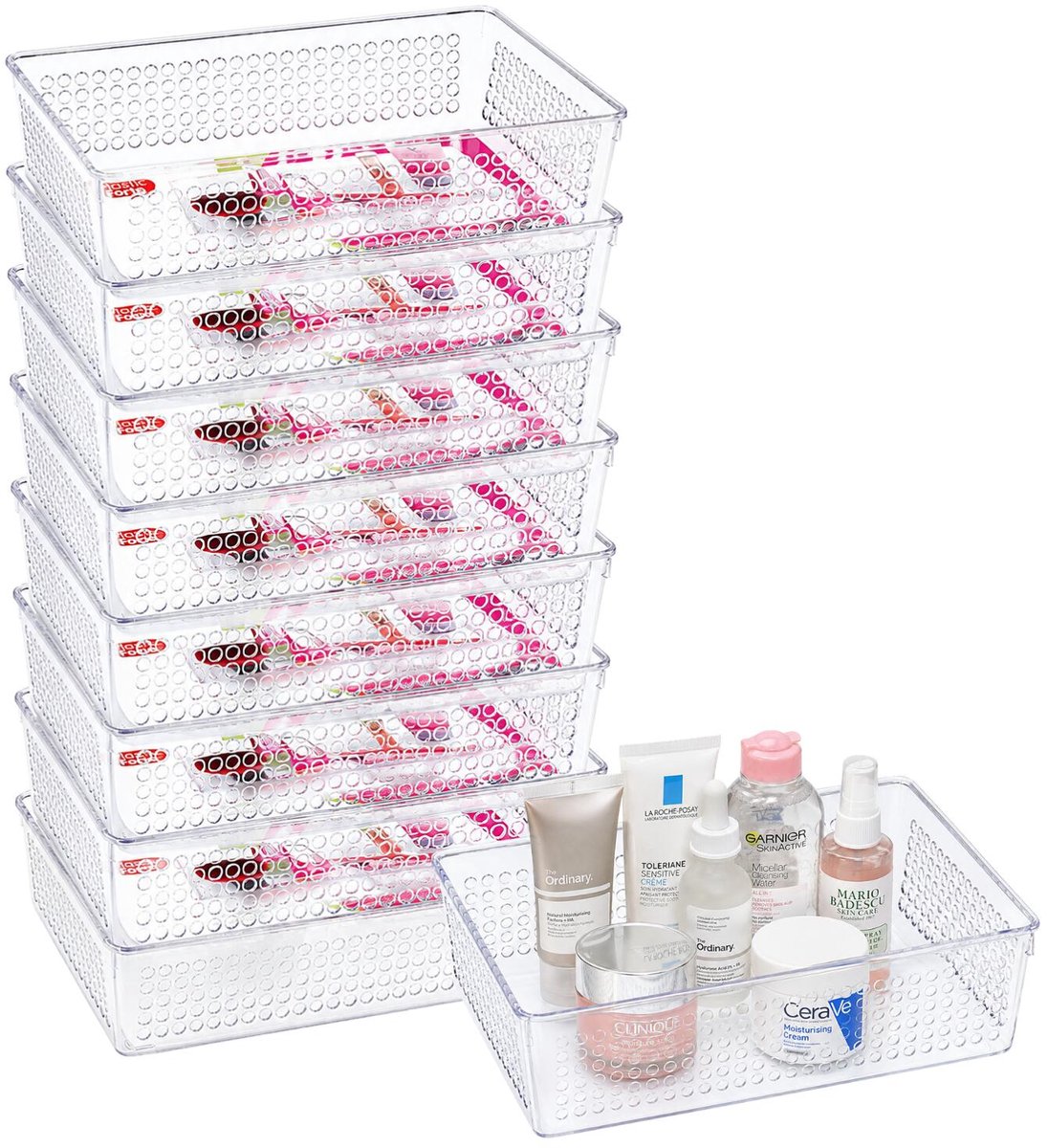 Plasticforte lade organisers bakjes - set 9x stuks - 46 x 71 cm - transparant - kunststof - vakverdelers - opbergbakjes