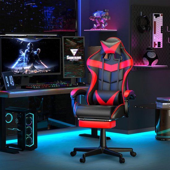 Gaming Stoel - Comfortabele Fauteuil - Ontspannen Zitten - Met Massagefunctie - 135 kg Belastbaar - Rood — afbeelding 5