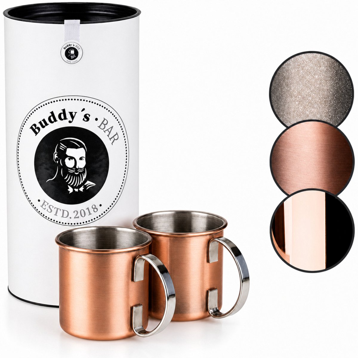 Buddy's Bar Moscow Mule Bekers - Cocktailglazen - Set van 2 Koperen Bekers - RVS met Aniek Koperen Coating - Met Geschenkverpakking - 450 ml