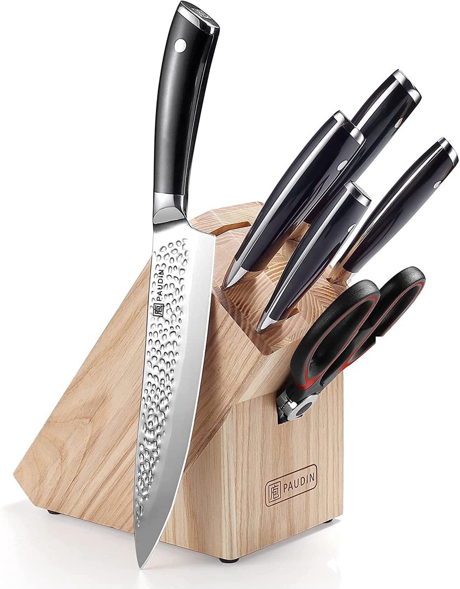 Omgoods - 7-delige Messenset met Houten Blok en Scharen