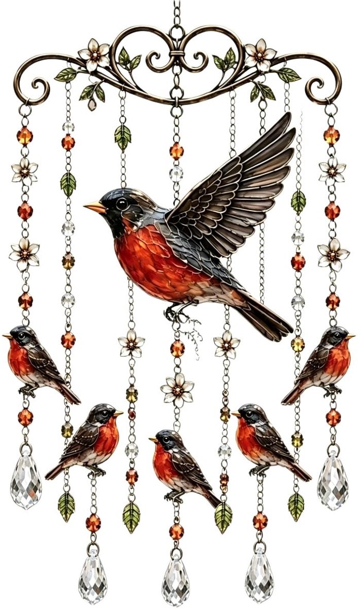 Casalora® Sierlijke Kolibrie Windgong – Acryl Zonvanger Met Hangdecoratie – Herdenkingscadeau Voor Vrouwen En Oma – Decoratieve Sun Catcher Voor Tuin, Balkon En Woondecoratie (Roodborstje Vogel)