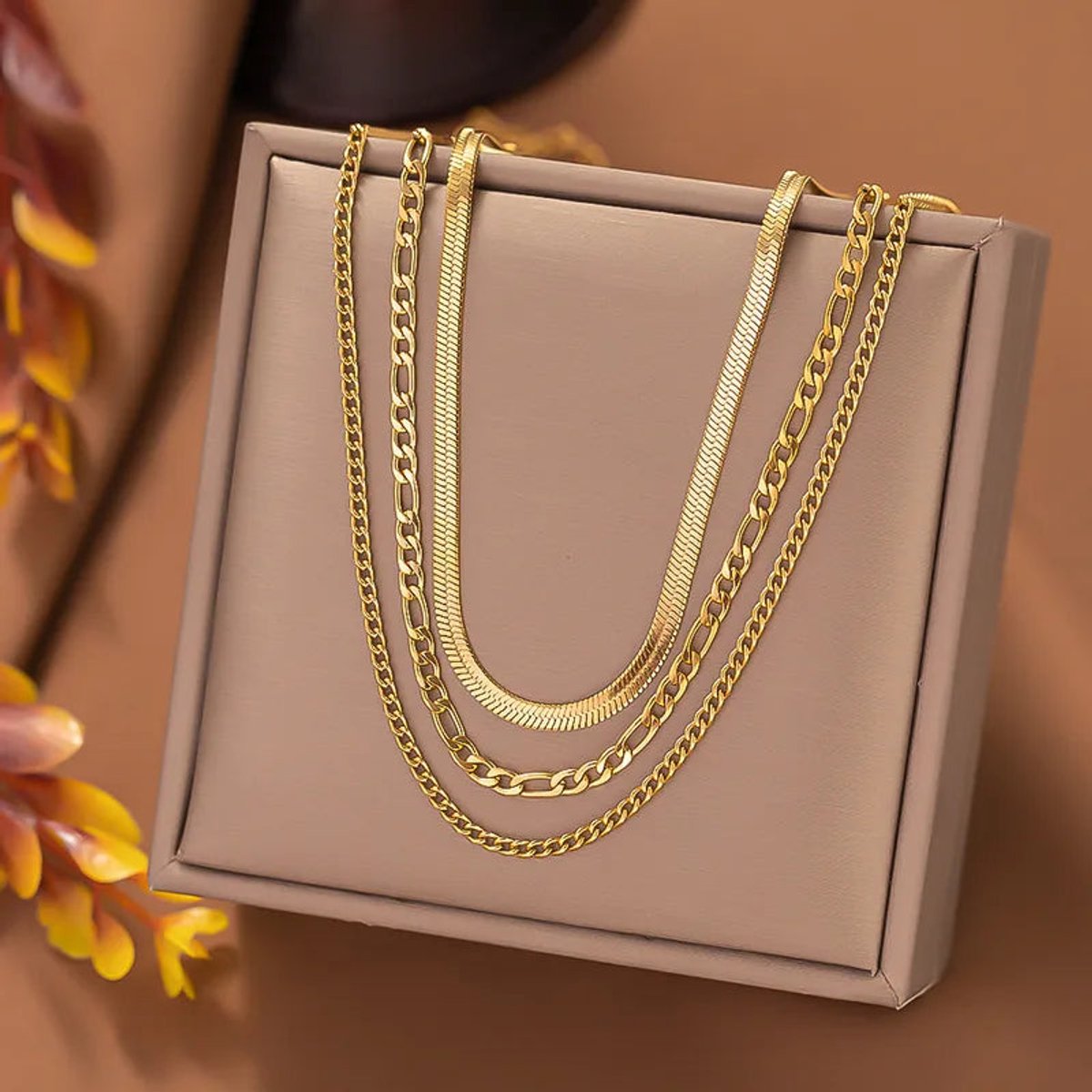 Stalen Layer Ketting Set 3-delig goudkleurig - Trendy laagjes look