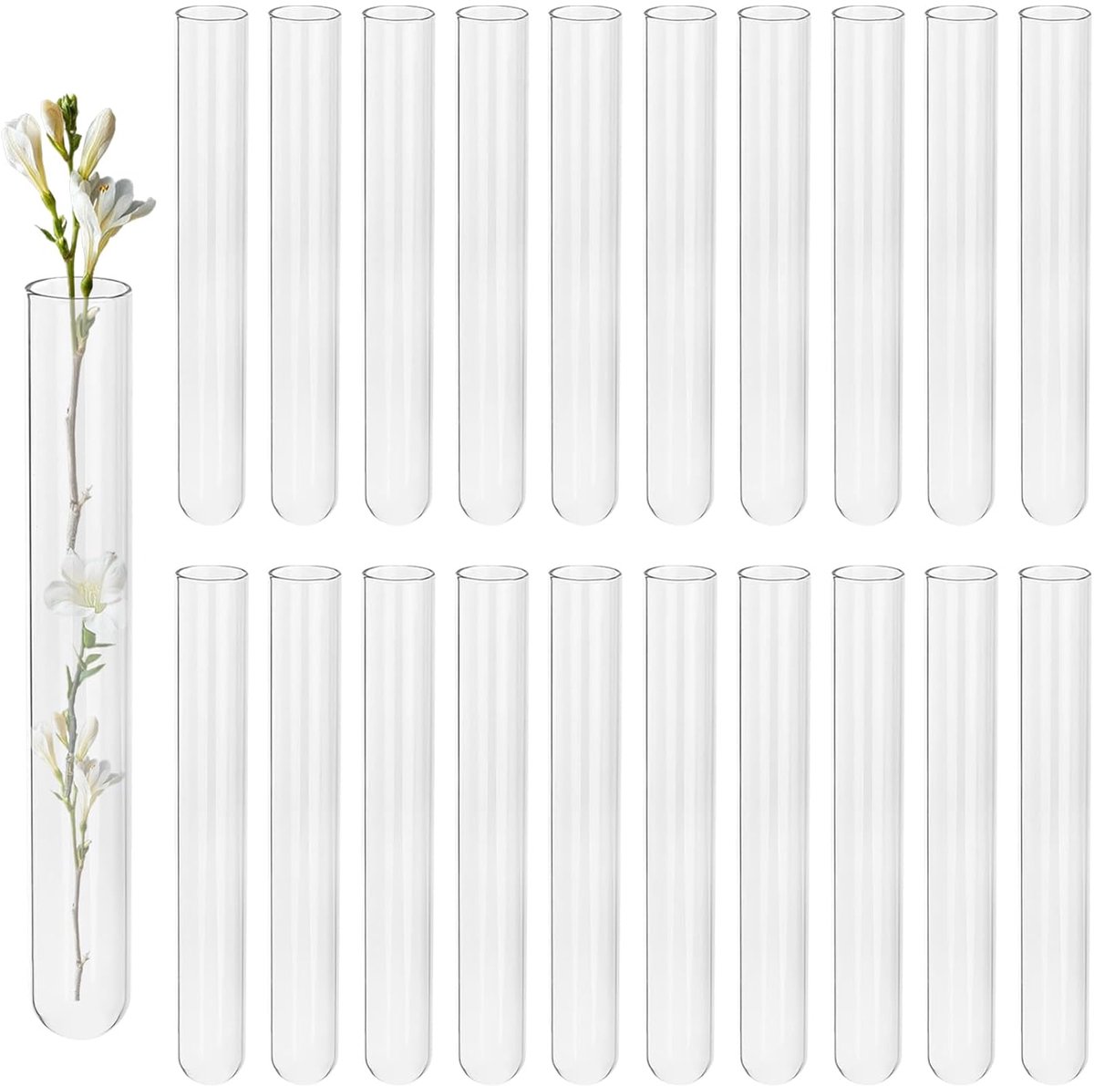 20 stuks reageerbuisjes van glas - transparante reageerbuisjes van transparant glas voor doe-het-zelf - kunst en handwerk - specerijen - vloeistoffen - snoep - thuislaboratorium (20 x 150 mm)
