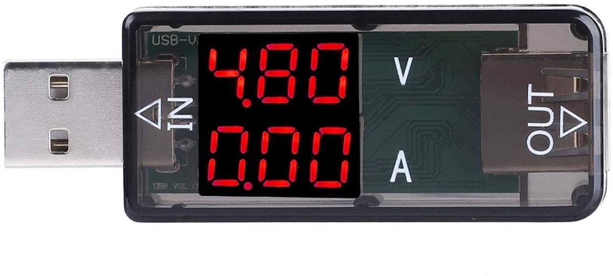 USB Tester - Zwart - 70 x 25 x 10 mm - Multifunctionele Voltmeter en Ampèremeter - Voor Elektronische Apparaten