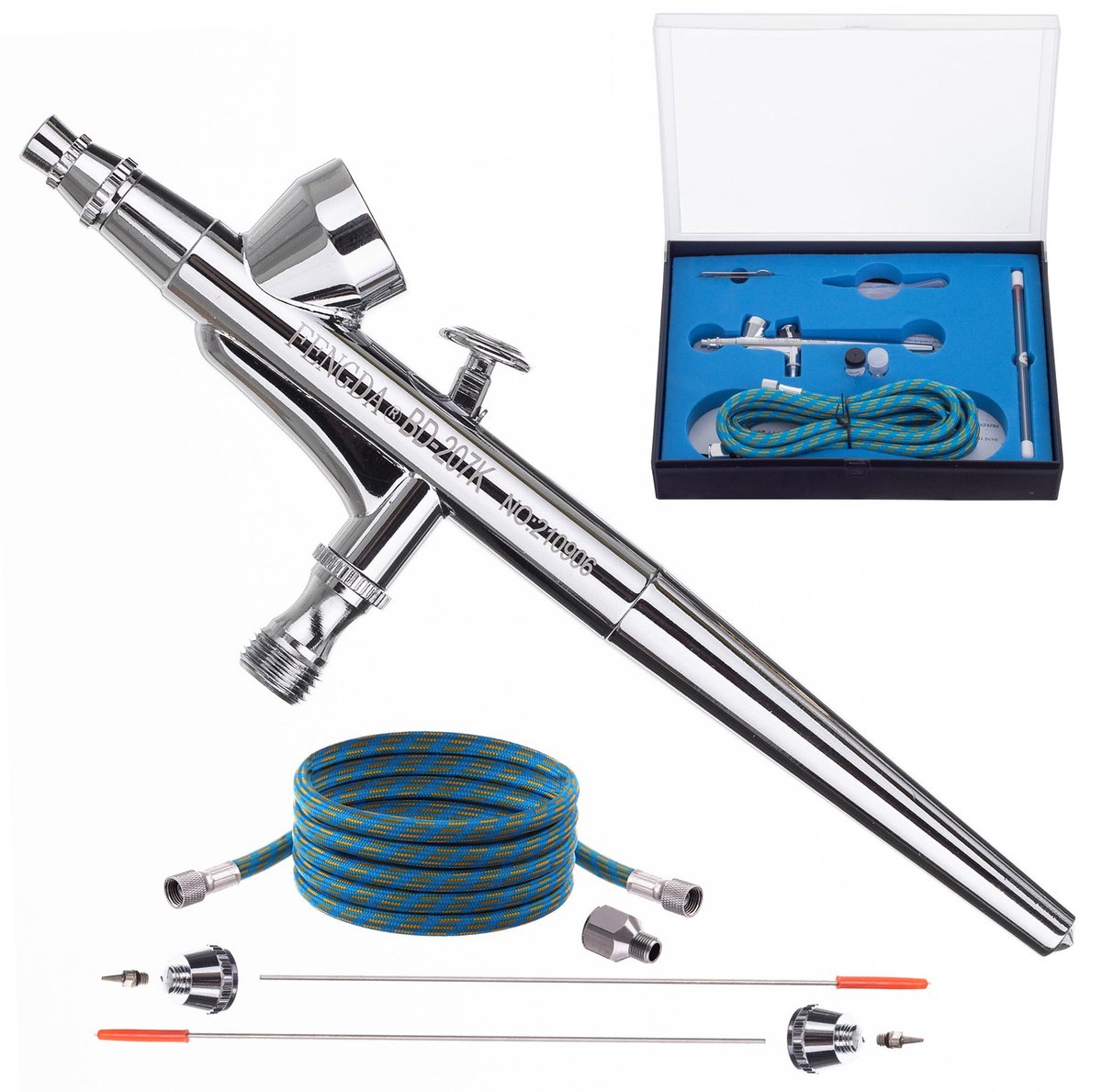 Aerograf Set met 3 Düsen (0.2, 0.3, 0.5mm) en Slang voor Modelbouw