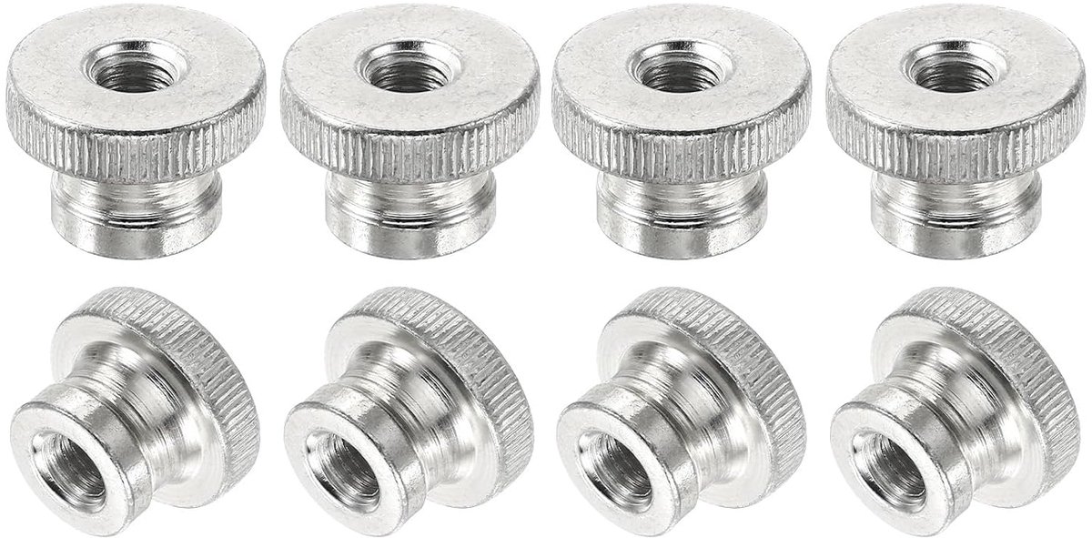 Vlindermoeren geribbeld, 12 stuks M8-moeren van koolstofstaal met doorgangsgat voor 3D-printeronderdelen, zilver