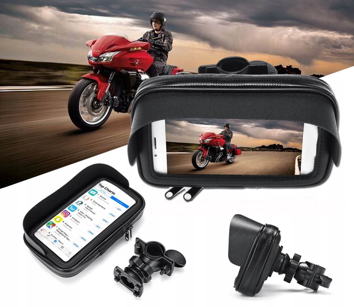 Waterdichte Telefoonhouder Stuur met Touchscreen & Zonneklep - Maat L