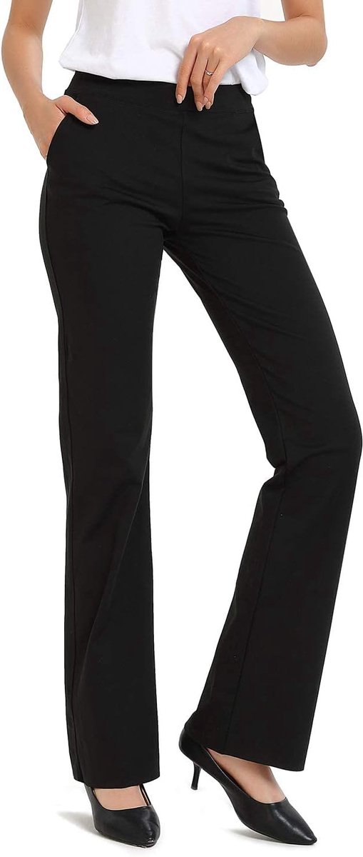 Dames Bootcut Yogabroek Business Lange Flare Broek met 2 Zakken, Sportbroek Hoge Taille, Stretch Vrijetijds Joggingbroek Werkbroek Uitlopend