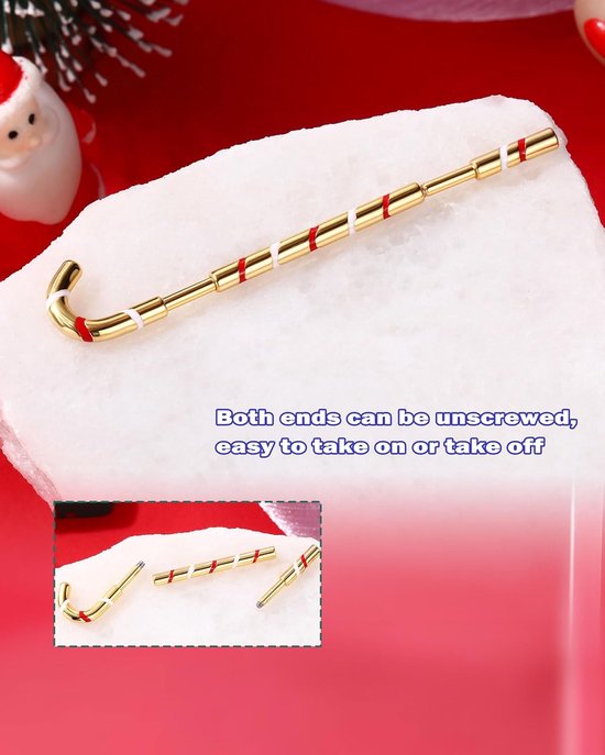 Kerst Industriële Rechte Bar Snoep Kruk Kraakbeen Oorbellen Rvs Industriële Barbell 14G Industriële Bars Steiger Industriële Ring — afbeelding 4