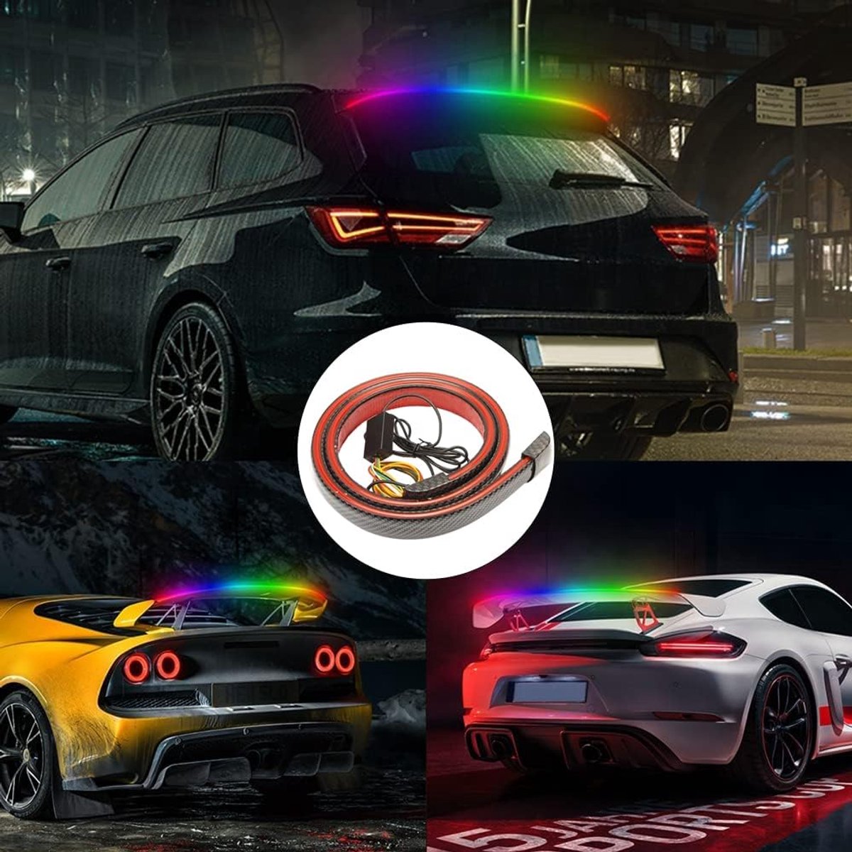 Koolstofvezel LED Auto Staart Remlicht Strip, Lengte 130cm (4.2Ft), Flexibele Auto Achterlicht LED Strip, Achter Dak Kofferbak Staart Spoiler Vleugel Lip Staart Signaal Remlicht, Rood Licht