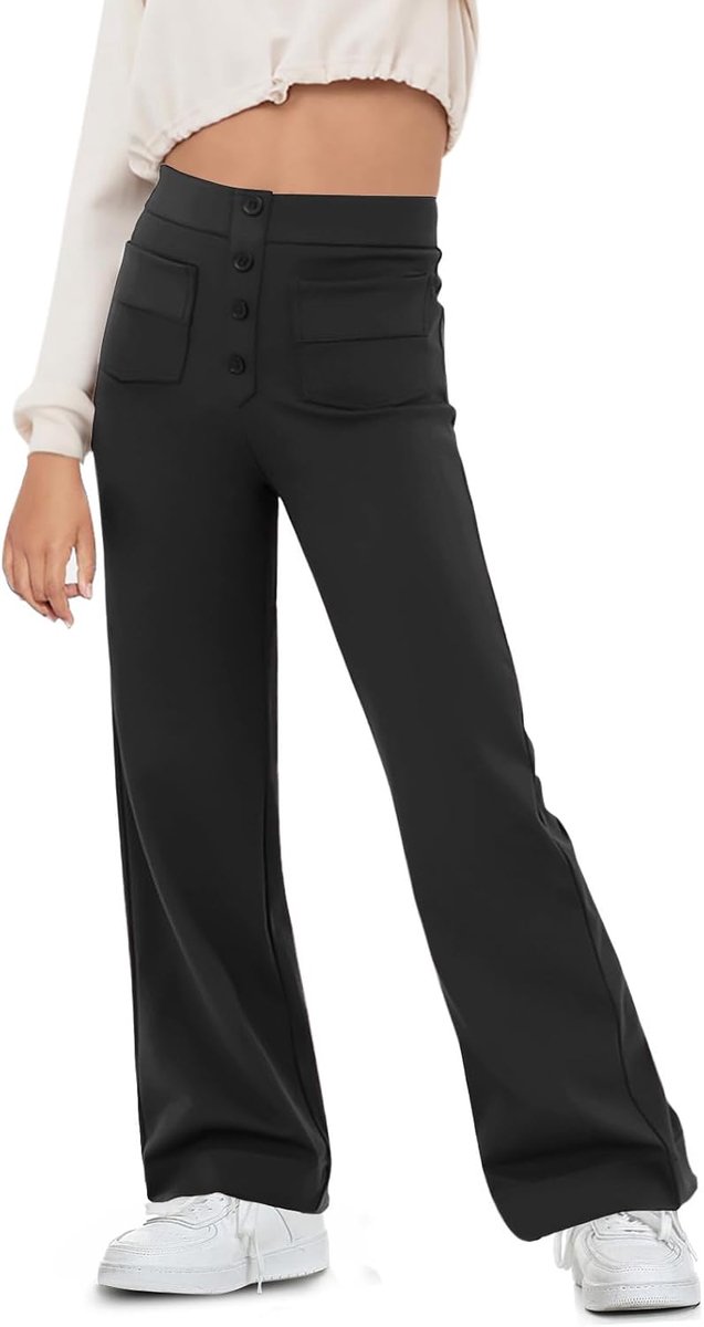 Uitlopende yogabroek voor meisjes, bootcut, hoge taille, sportbroek met zakken