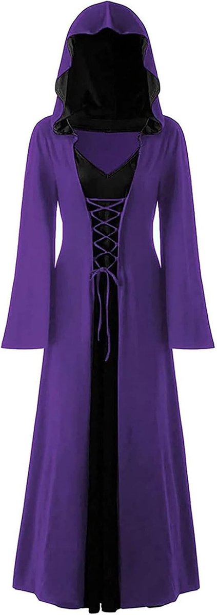 Vintage Heksenjurk, Renaissance Middeleeuws Kostuum Jurk Halloween Vampier Heks Hooded Kostuum