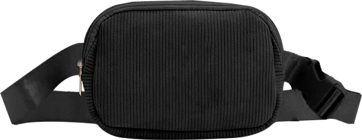 Heuptas Dames Heren Riemtas Cord Borsttas met verstelbare riem Heuptas Mode Heuptassen voor Lopen Reizen Wandelen, zwart, modern