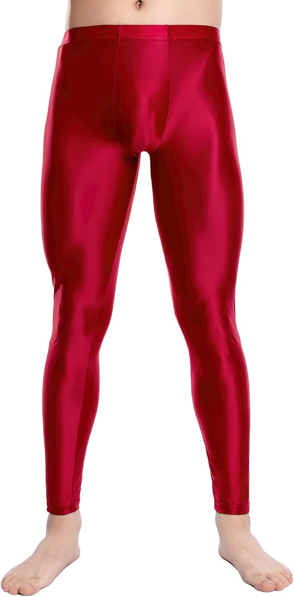Heren Glanzende Smalle Broek Glanzende Olie Leggings Glanzende Panty Nylon Sportbroek Plus Size Clubwear Onderbroek M-XXL