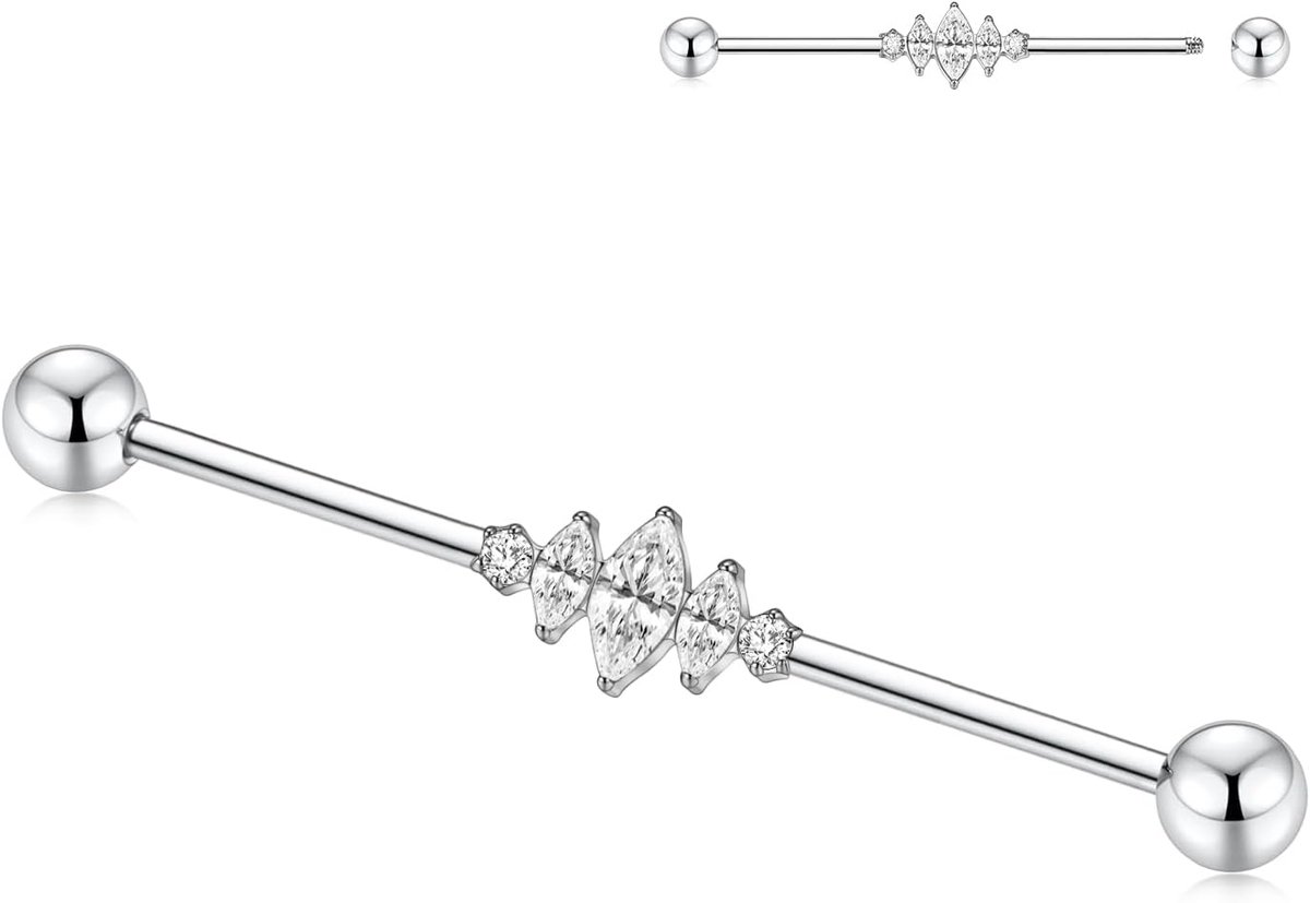 Hengkaixuan 14G Industriële Barbell 38mm Industriële Bar Sieraden Extern Schroefdraad Industriële Oorbel Lange Steiger Bar G23 Titanium Kraakbeen Helix Oorbel voor vrouwen mannen