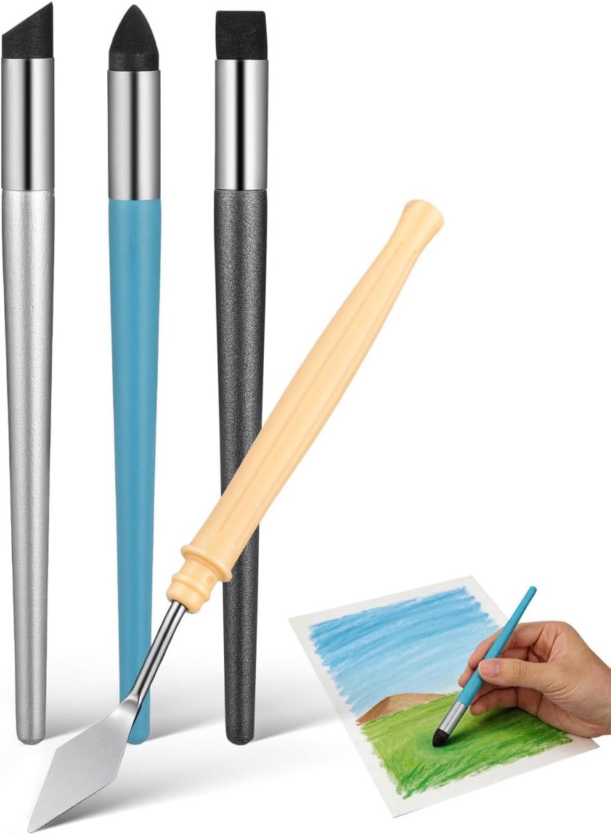 Schetsen en mengstift van spons en kunststof voor oliepastelschilderen met zachte overgangen, licht tekenen en menggereedschap voor schetsen en aquarellen