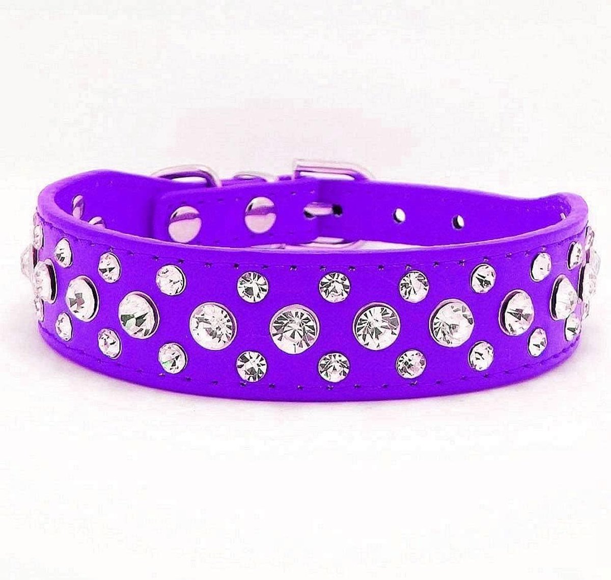 Strass PU-leer kristal diamant halsband voor huisdier/hond/kat/puppy S M L XL (M, Paars)