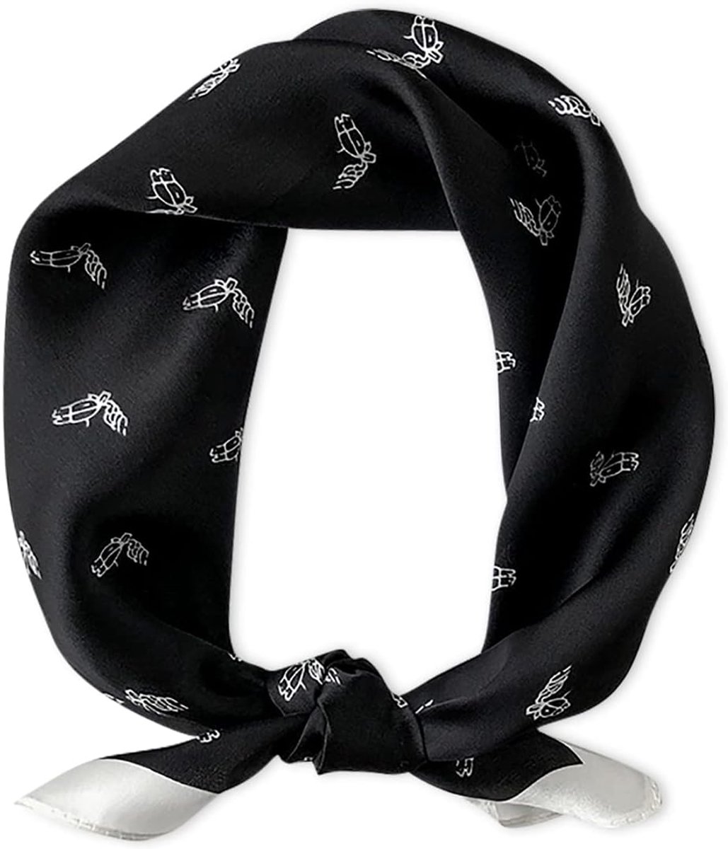 Sjaals Klassieke Houndstooth Plaid Patroon Retro Paard Gedrukt Zachte Satijn Kleine Sjaals Decoratieve Haarband Multifunctionele Halsdoek Bandana Hoofddeksels, Zwart/Paard, one size
