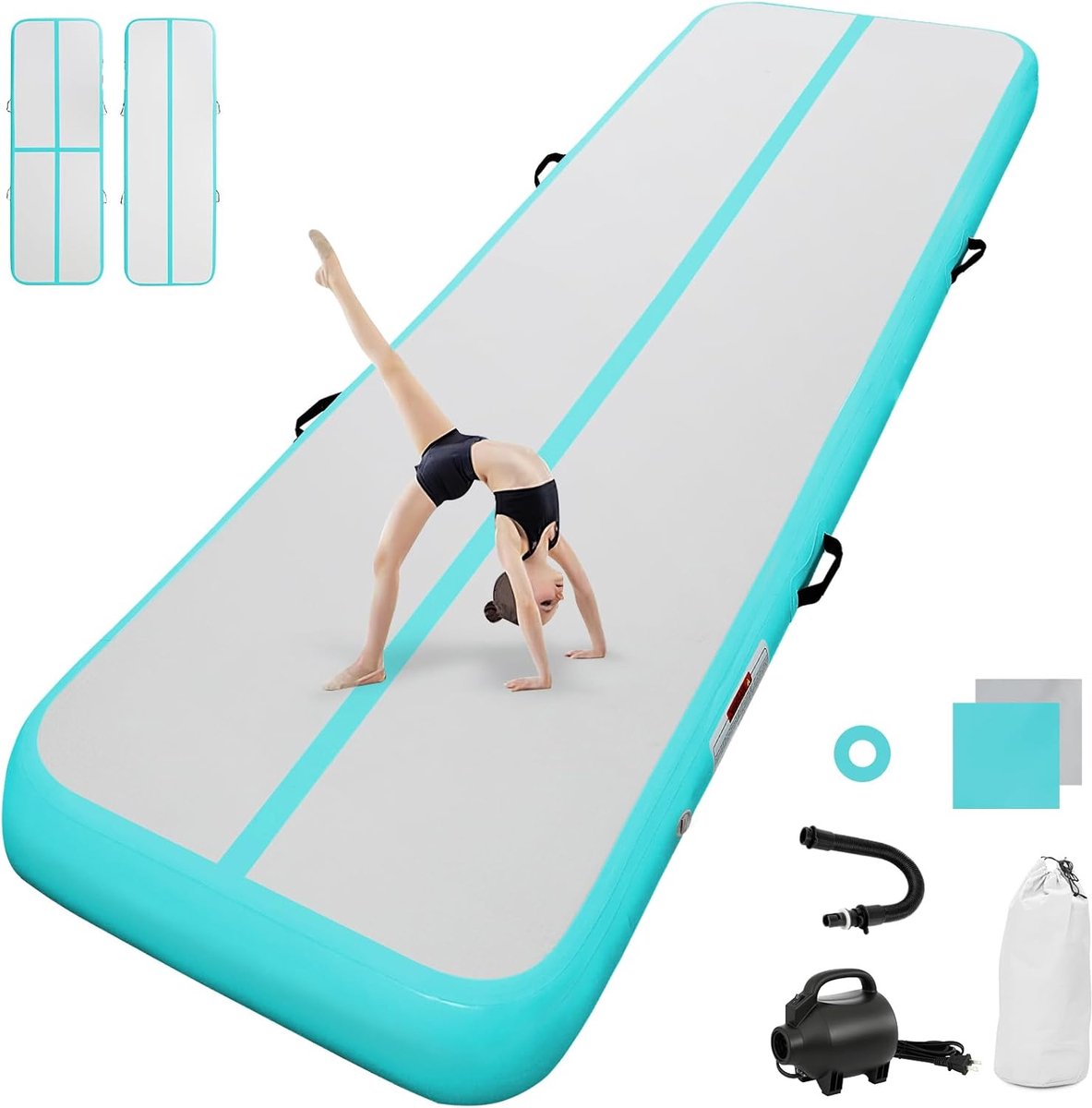 Airtrack matte Met elektrische luchtpomp, 20 cm hoog, 4 m, turnmat, mat, gymnastiekmat, yogamat, camping, trainingsmat