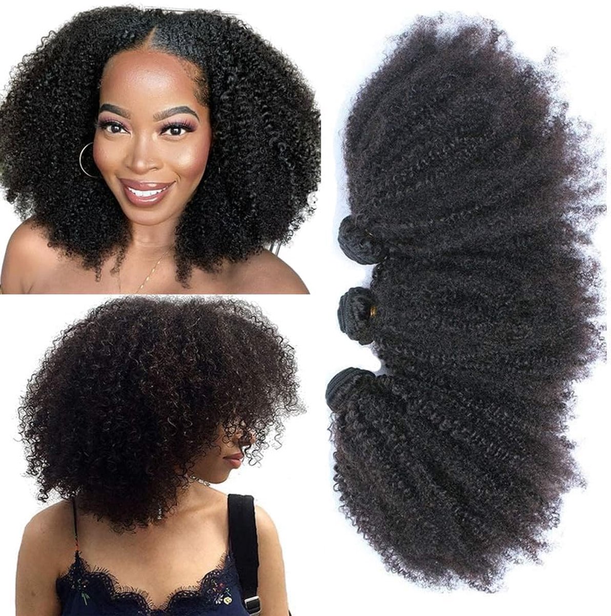 Kinky Curly Human Hair Bundles Brazilian Natuurlijke Krullen 14 16 18 Inch/300g Curly Remy Knit 4B 4C Brazilian Virgin Human Hair Extensions Natural Black