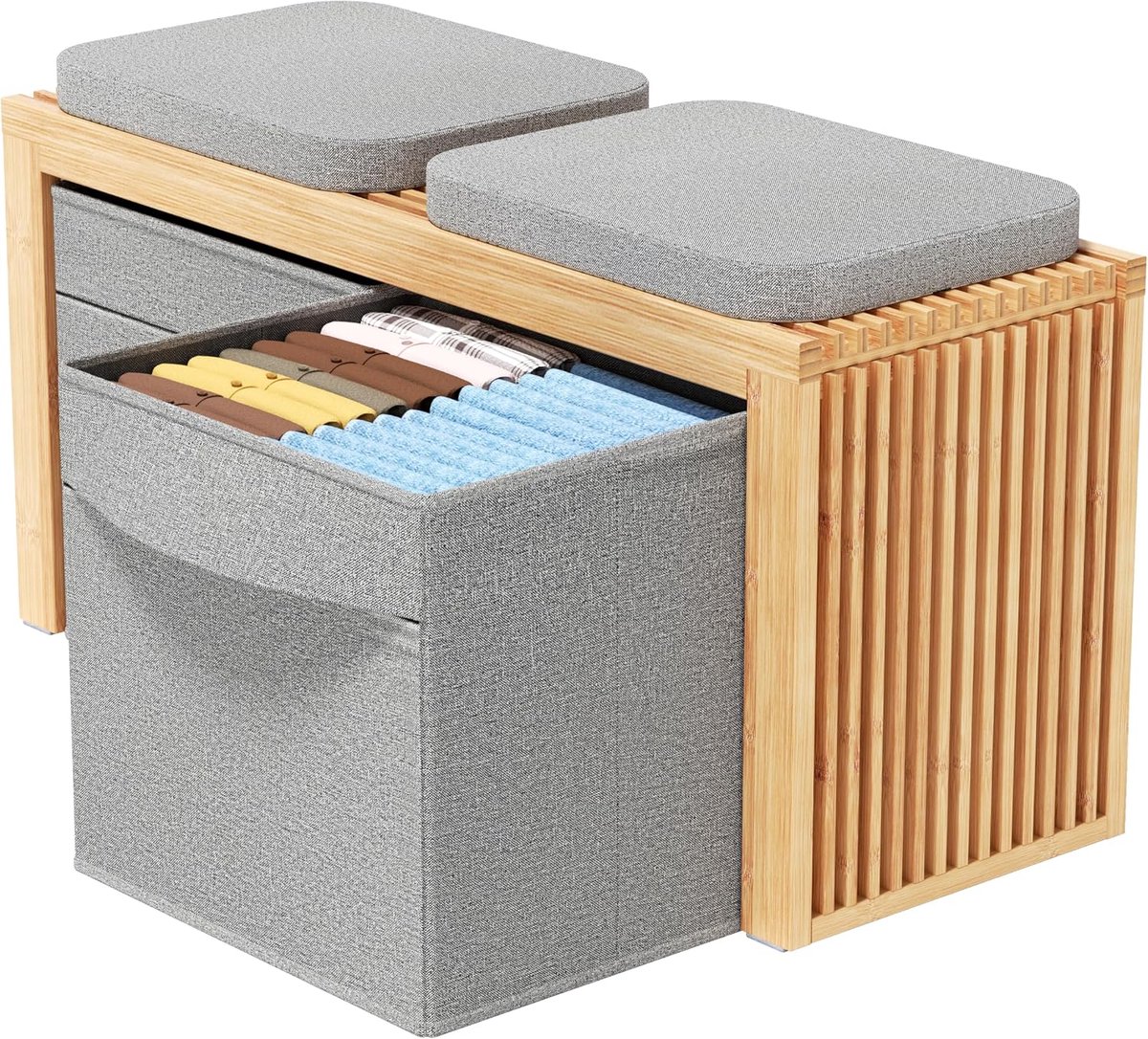 Zitbank met Opbergruimte - Halbankje - Zitkist met Opbergruimte | BAM BOO BOX Bankje met Opbergvakken - Slaapkamerbankje 90x33x43cm - Halmeubel - Garderobebankje
