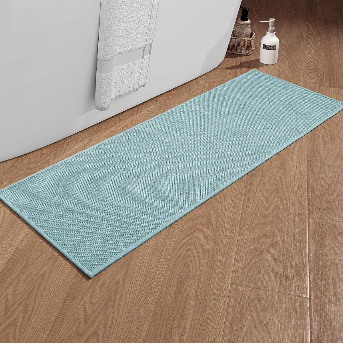 Chakme Badkamertapijt, 43 x 120 cm, antislip, met rubberen achterkant, antislip, wasbaar, badmat, badkamer, douchemat, blauw