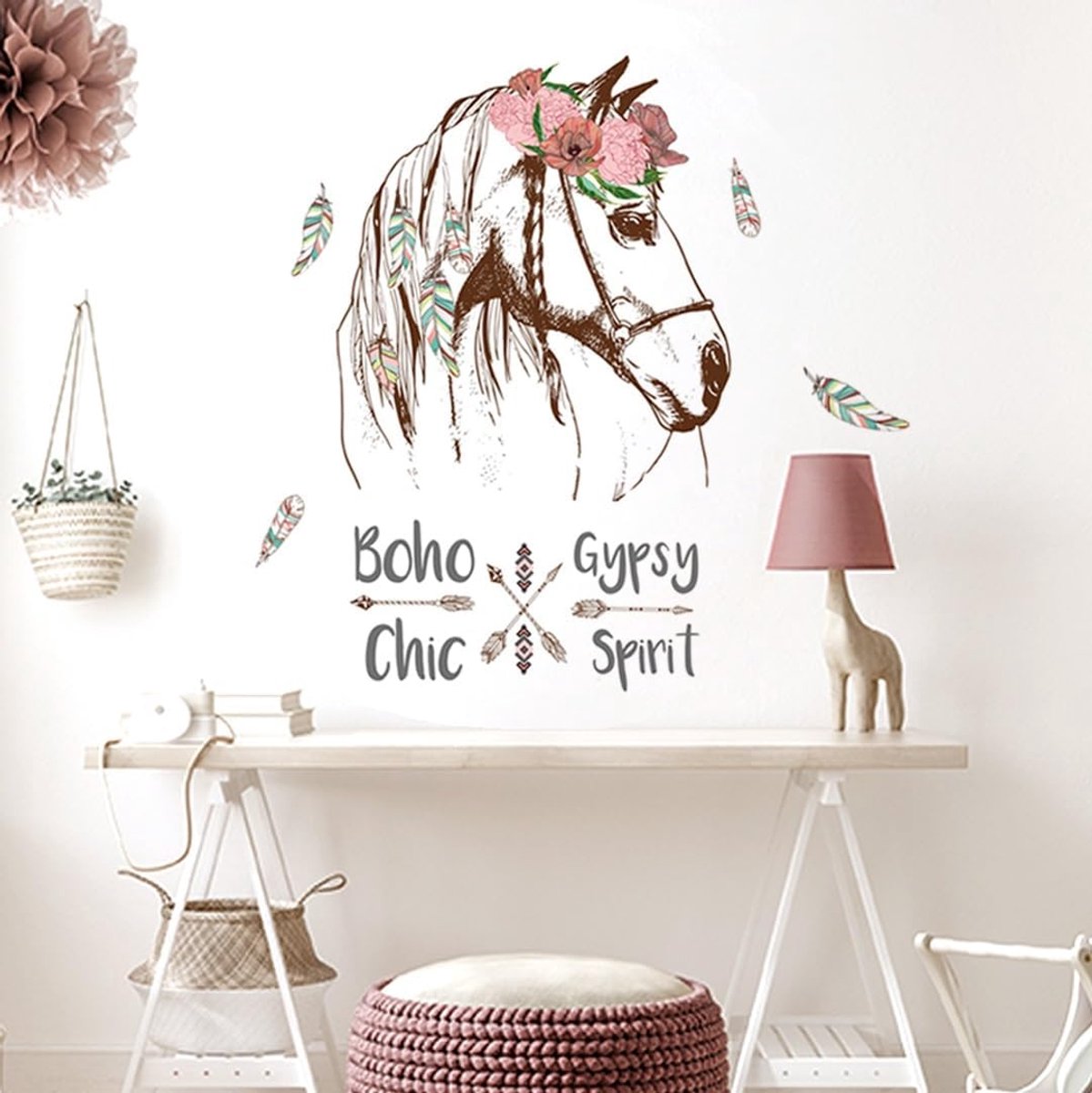 Muurstickers 4U - Muurtattoo Muursticker Muursticker Wall Deco Paars Decoratie Paard Eenhoorn Eenhoorn Poster Dierenkop Kinderkamer Meisjeskamer Princessen Paardenfans Babykamer baby A: Pferdekopf